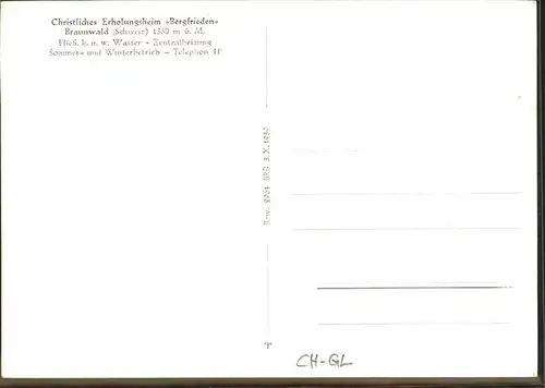 Braunwald GL Erholungsheim Bergfrieden Kat. Braunwald