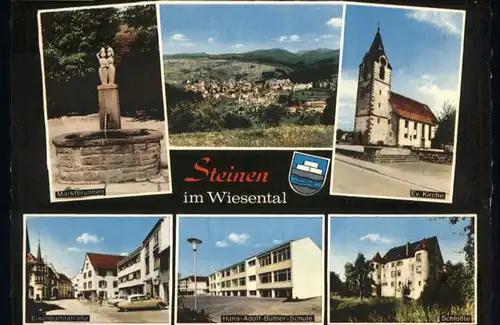 Steinen Wiesental Steinen Marktbrunnen Eisenbahnstrasse Kirche Schloessle Hans Adolf Buehler Schule * / Steinen /Loerrach LKR