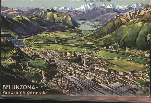 Bellinzona Panorama generale Kat. Bellinzona
