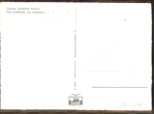 Faltigberg Zuercher Heilstaette Wald Scheidegg Kat. Faltigberg