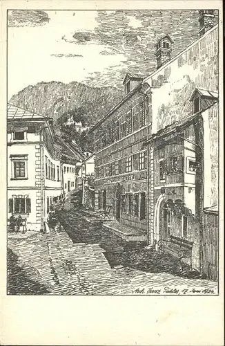 Oberdrauburg Kaernten Zeichnung Kirchgasse Ruine Hohenburg Rosenburg / Oberdrauburg /Oberkaernten