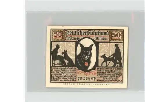 Oldenburg Niedersachsen 50 Pfennig Deutscher Fphrhund fuer Kriegsblinde / Oldenburg (Oldenburg) /Oldenburg  Stadtkreis