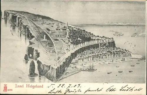 Helgoland Zeichnung Oberland Unterland Hafen Duene Schiffe / Helgoland /Pinneberg LKR