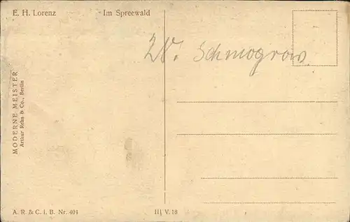 Spreewald nach einem Gemaelde von:
E.H. Lorenz Kat. Luebbenau