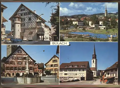 Buelach ZH Fachwerkhaeuser Brunnen Freibad Kat. Buelach