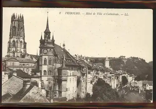 Fribourg FR Hotel de Ville et Cathedrale Kat. Fribourg FR