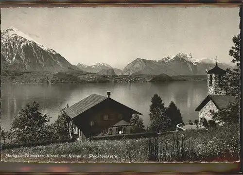 Merlingen Kirche Niesen Stockhornkette Kat. Thun