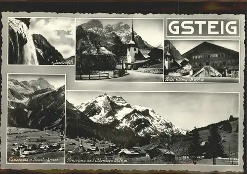 Gsteig Panorama Sanetschpass und Oldenkorn mit Hotel Baeren und Sanetschfall Kat. Gsteig