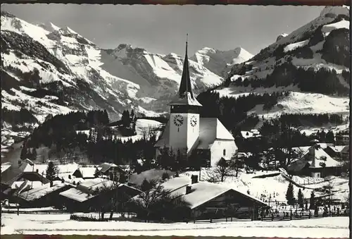 Frutigen BE Kirche mit Doldenhoerner Balmhorn   Altels Kat. Frutigen