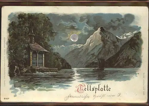 Tellsplatte bei Nacht See Berge Kat. Brunnen