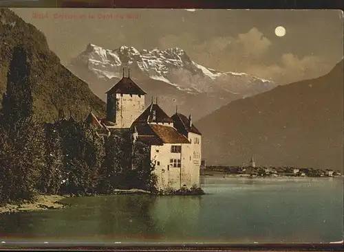 Chillon Chateau de Chillon et Dents du Midi Wallis Genfer See Kat. Montreux