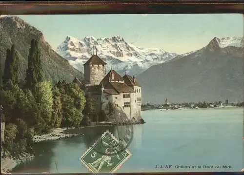 Chillon Chateau de Chillon et Dents du Midi Wallis Genfer See Kat. Montreux