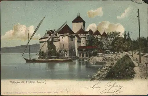 Chillon Chateau de Chillon Genfer See Segelboot Kat. Montreux