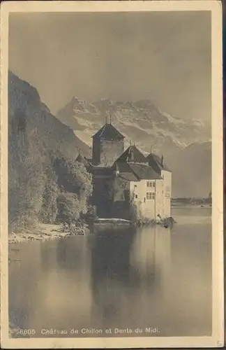 Chillon Chateau de Chillon et Dents du Midi Wallis Genfer See Kat. Montreux