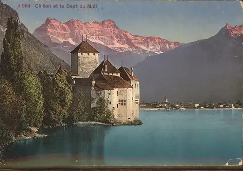 Chillon Chateau de Chillon et Dents du Midi Wallis Genfer See Kat. Montreux