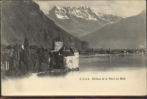 Chillon Chateau de Chillon et Dents du Midi Wallis Genfer See Kat. Montreux