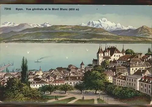 Nyon VD Vue generale Lac Leman et le Mont Blanc Schloss Kat. Nyon