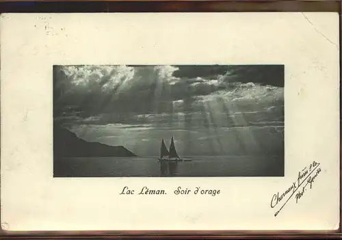 kk09204 Lac Leman Genfersee Soir d orage Segelboot Kategorie. Genf Alte Ansichtskarten