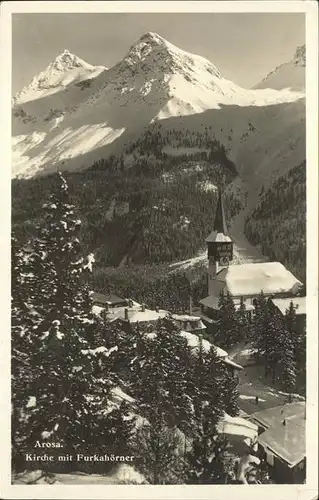 Arosa GR Kirche mit Furkahoerner Kat. Arosa