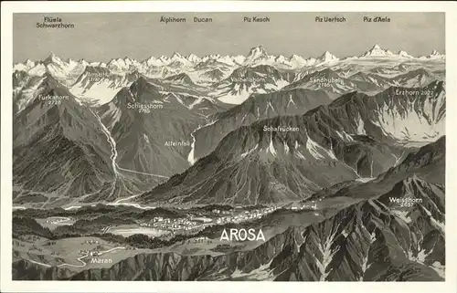 Arosa GR Gesamtuebersicht Arosa mit umliegenden Bergketten Kat. Arosa