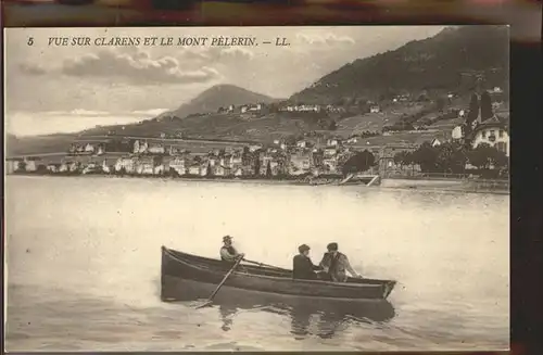 Clarens VD Vue partielle Mont Pelerin Lac Leman bateau Kat. Clarens