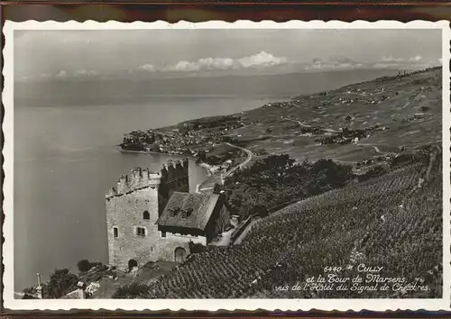 Cully VD Tour de Marsens vus de l Hotel du Signal de Chexbres Lac Leman Burg Rebhang  Kat. Cully