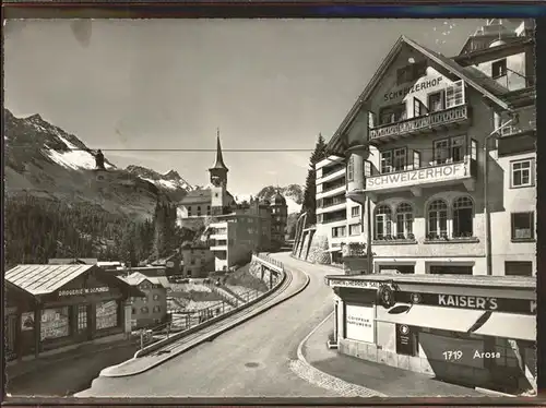 Arosa GR Strassenpartie Schweizerhof Dorfkirche Graubuenden Kat. Arosa