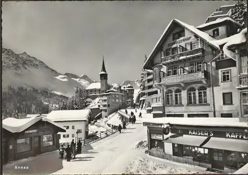 Arosa GR Dorfpartie Schweizerhof Kirche Graubuenden Kat. Arosa