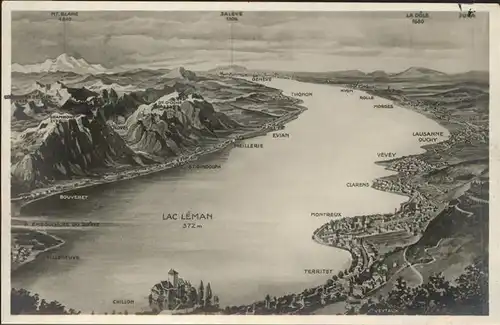 kk10351 Lac Leman Genfersee Panorama Kuenstlerkarte Kategorie. Genf Alte Ansichtskarten