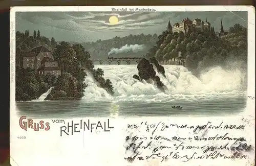 Schaffhausen SH Rheinfall Eisenbahnbruecke Schloss Kuenstlerkarte Kat. Schaffhausen