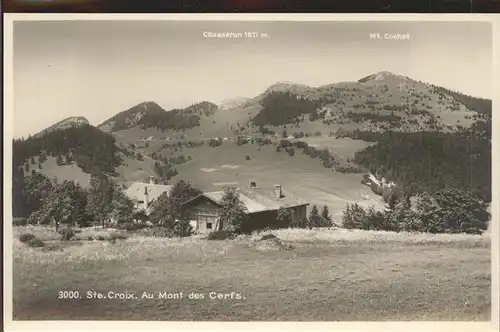 Ste Croix VD Panorama Chasseron et le Mont des Cerfs Waadtlaender Jura / Ste-Croix /Bz. Grandson