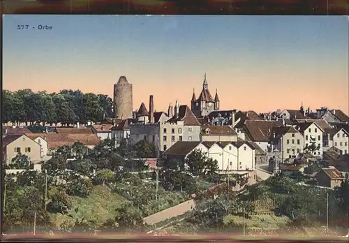 Orbe Teilansicht Kirche Befestigungsturm Kat. Orbe