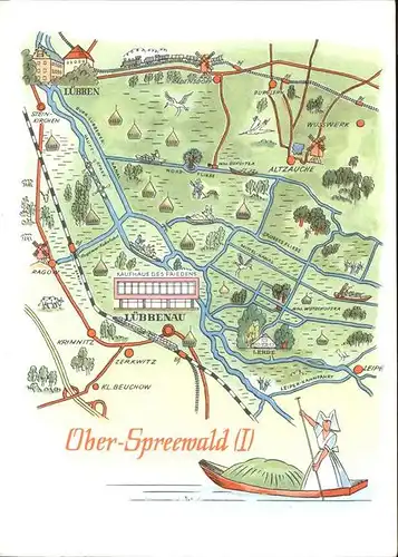 Spreewald Zeichnung Landkarte Kat. Luebbenau