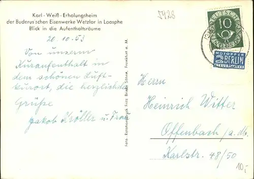 Laasphe Karl Weiss Erhoungsheim Bruderusschen Eisenwerke Wetzlar Kat. Bad Laasphe