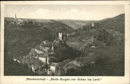 Manderscheid Eifel Beide Burgen von Schau ins Land Kat. Manderscheid