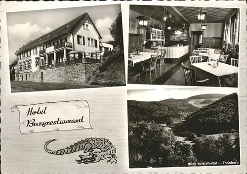 Altweilnau Hotel Burgrestaurant Blick zum Weiltal und Treisberg Kat. Weilrod