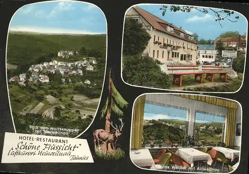 Neuweilnau Hotel Restaurant Schoene Aussicht und Blick vom Wolfsknueppel auf Neuweilnau Kat. Weilrod