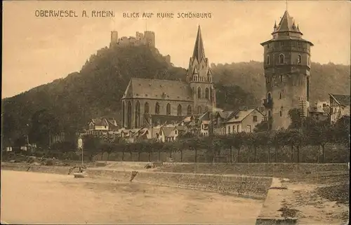 Oberwesel Rhein Blick auf Ruine Schoenburg Kat. Oberwesel
