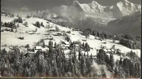 Beatenberg Waldegg mit Schreckhorn Eiger Moench Jungfrau Kat. Beatenberg