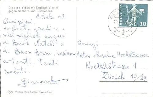 kk09263 Davos GR Englisch Viertel gegen Seehorn und Pischahorn Kategorie. Davos Alte Ansichtskarten