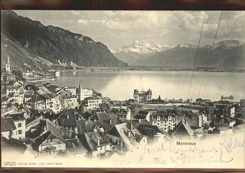 Montreux VD Vue partielle et Dents du Midi Wallis Lac Leman chateau / Montreux /Bz. Vevey