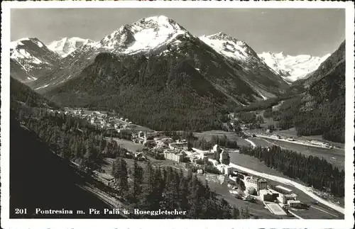 Pontresina mit Piz Palue und Roseggletscher
 Kat. Pontresina