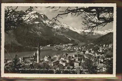 St Moritz GR St Moritz Dorf und Bad mit Piz Surley Piz Corvatsch und Margna
 Kat. St Moritz