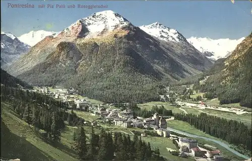 Pontresina mit Piz Palue und Roseggletscher
 Kat. Pontresina