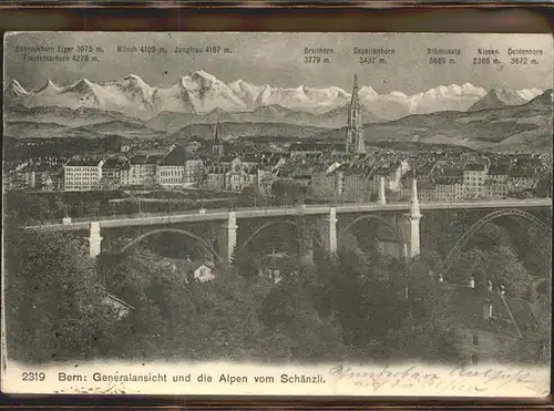 Bern BE Gesamtansicht und die Alpen vom Schaenzli Bruecke Altstadt Kat. Bern