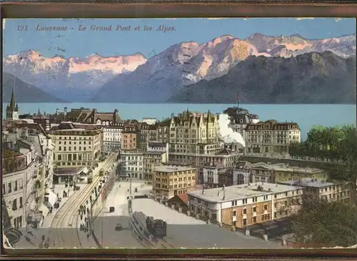 Lausanne VD Le Grand Pont et les Alpes Lac Leman Strassenbahn / Lausanne /Bz. Lausanne City