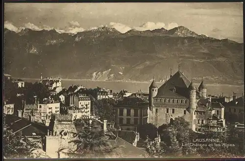 Lausanne VD Le chateau et les Alpes de Savoie Lac Leman / Lausanne /Bz. Lausanne City