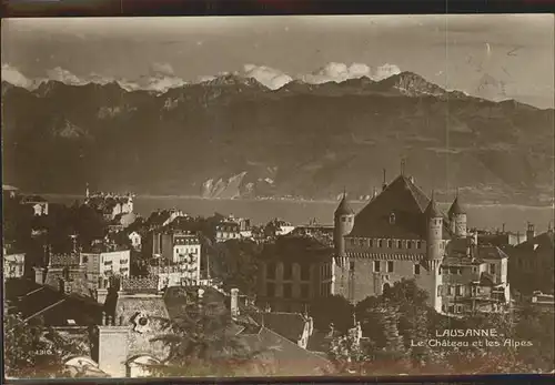 Lausanne VD Le chateau et les Alpes de Savoie Lac Leman / Lausanne /Bz. Lausanne City