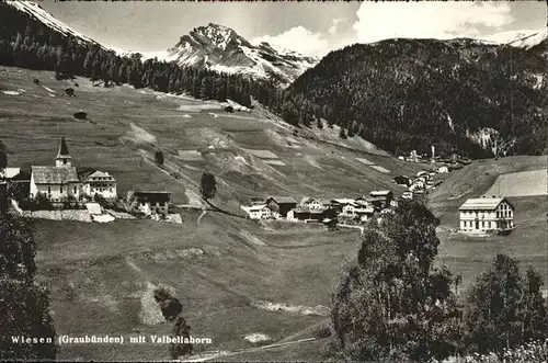 Wiesen Albula Panorama mit Valbellahorn Graubuenden Kat. Wiesen