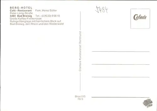Bad Breisig Berghotel Terrasse Kat. Bad Breisig